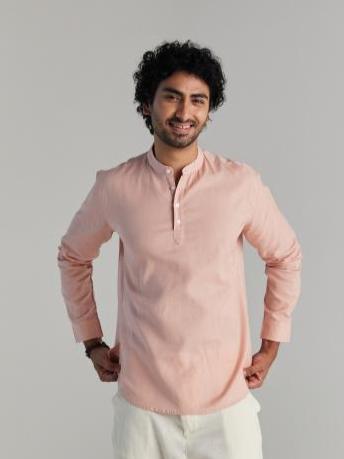 Salmon Pink Airy Linen Short Kurta