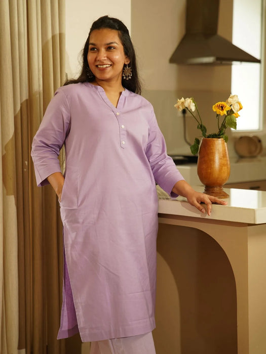 Lilac Airy Linen Long Kurta Co-ord Set