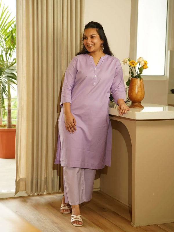 Lilac Airy Linen Long Kurta Co-ord Set