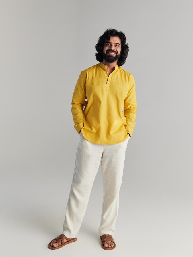 Yellow Airy Linen Short Kurta