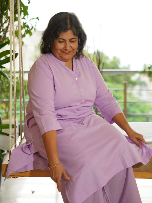 Lilac Airy Linen Long Kurta Co-ord Set