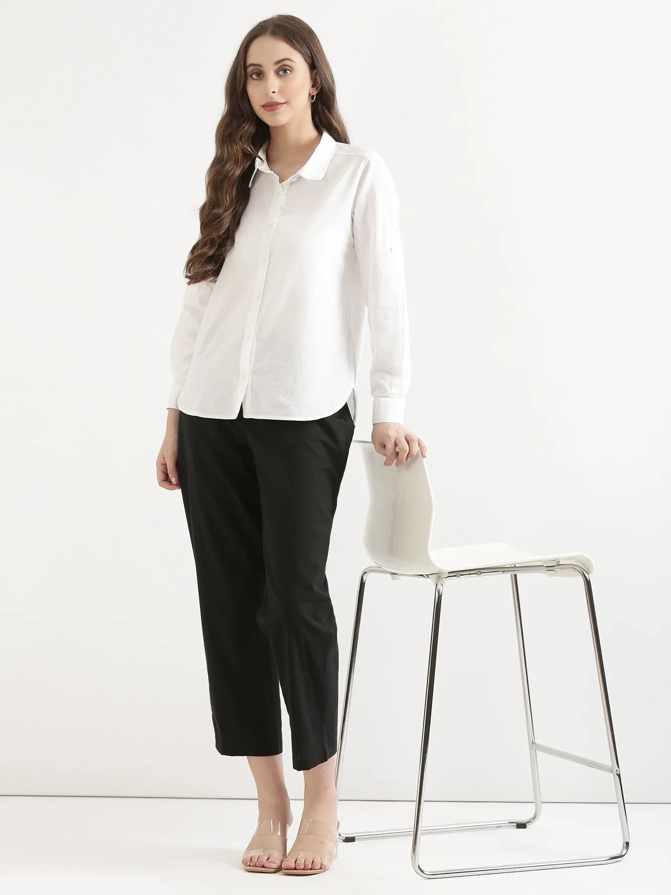 Women Black Airy Linen Straight Pant