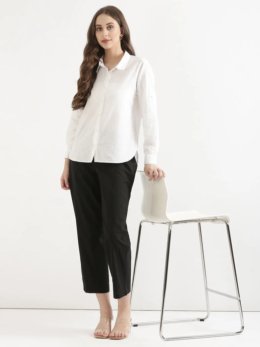 Women Black Airy Linen Straight Pants