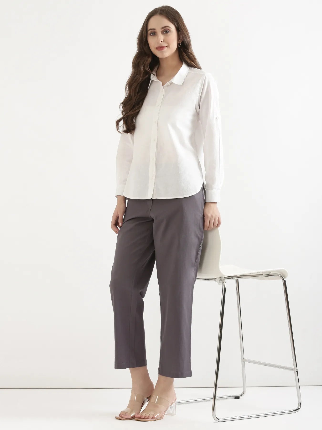 Women Slate Grey Airy Linen Straight Pant