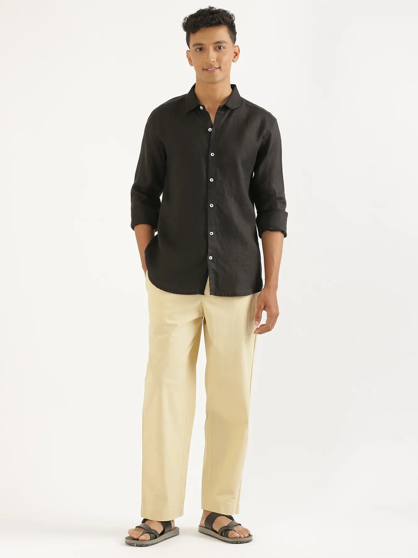 Men Black Pure Linen Full Sleeve Shirt
