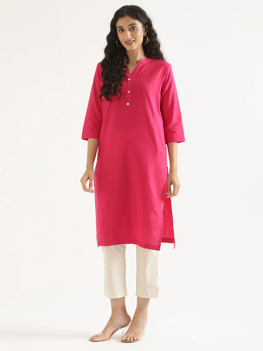 Women Hot Pink Airy Linen Long Kurta