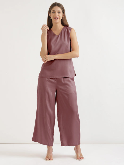 Women Rose Taupe V-Neck Sleeveless Top