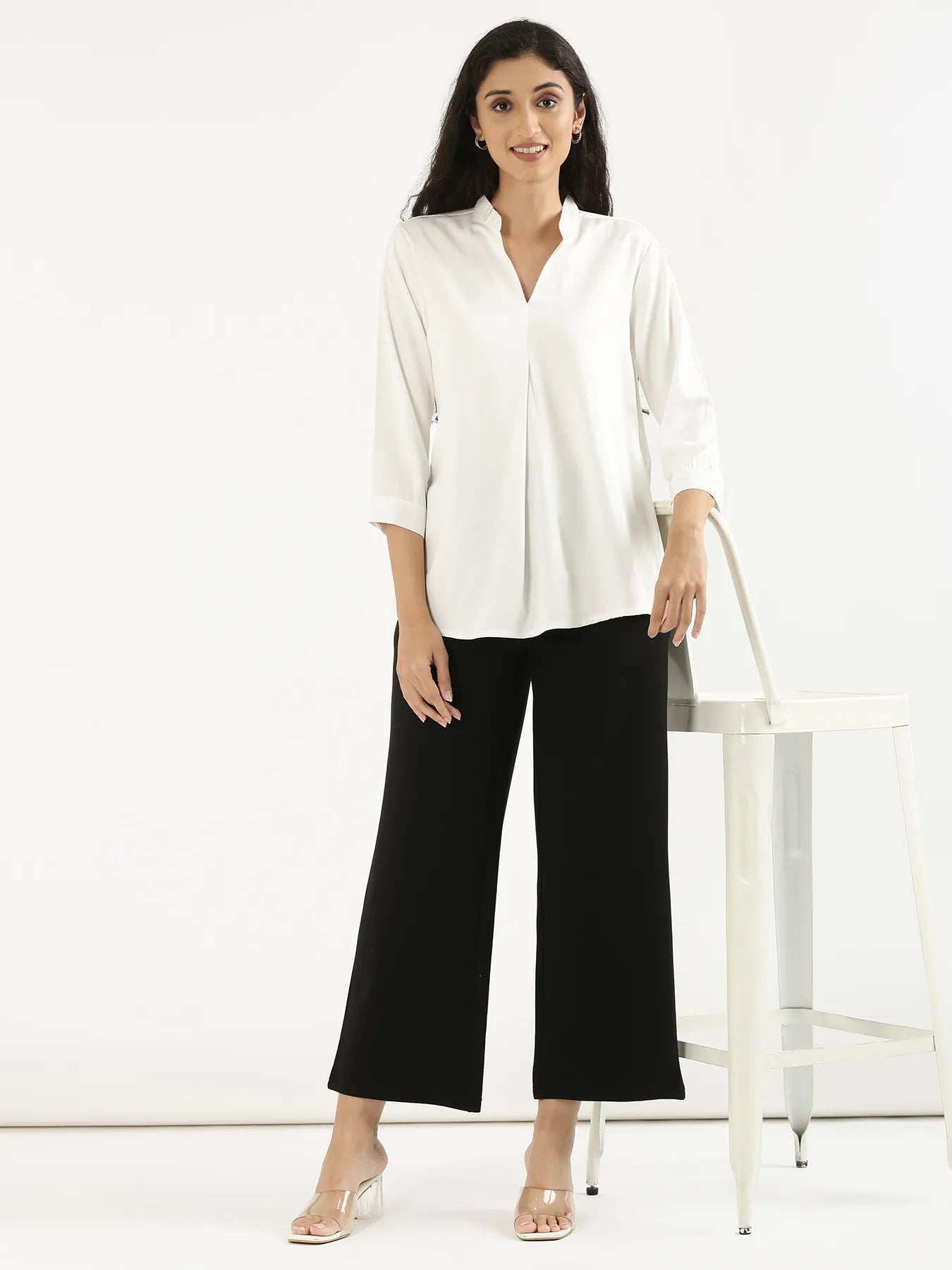 Women White Viscose Pleated Top