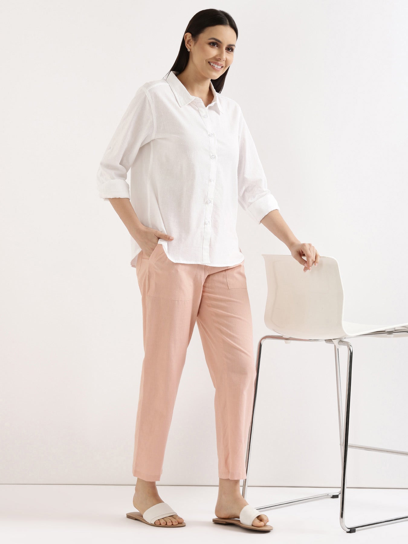 Salmon Pink Airy Linen Pants