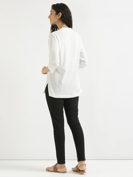 Women White Airy Linen Short Kurta
