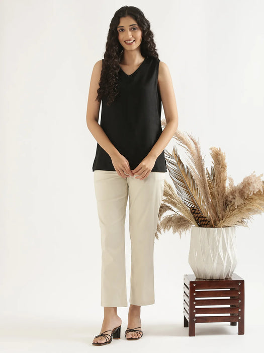 Women Beige Straight Fit Formal Pants