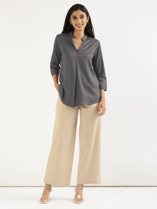Women Grey Viscose Pleated Top
