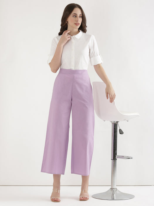 Women Lilac Airy Linen Wide Leg Pant