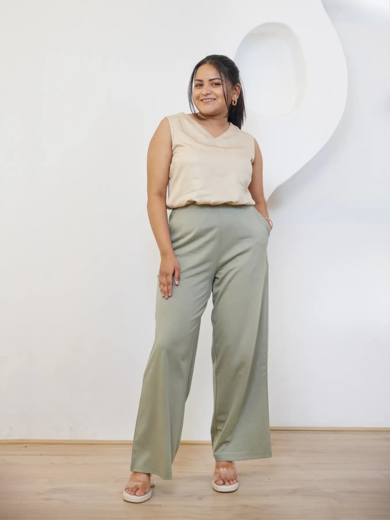 Women Mint Green Wide Leg Pants