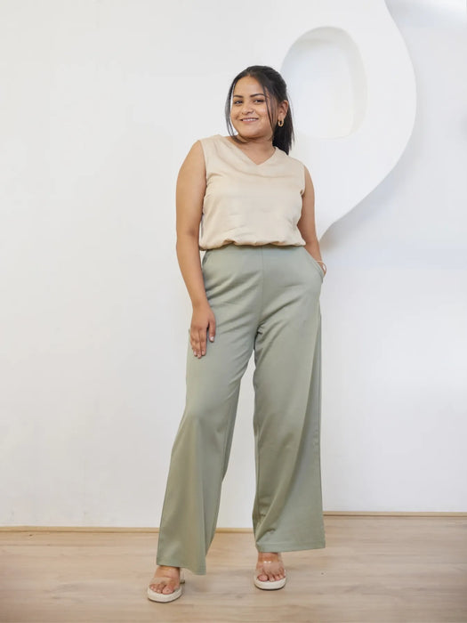 Women Mint Green Wide Leg Pants