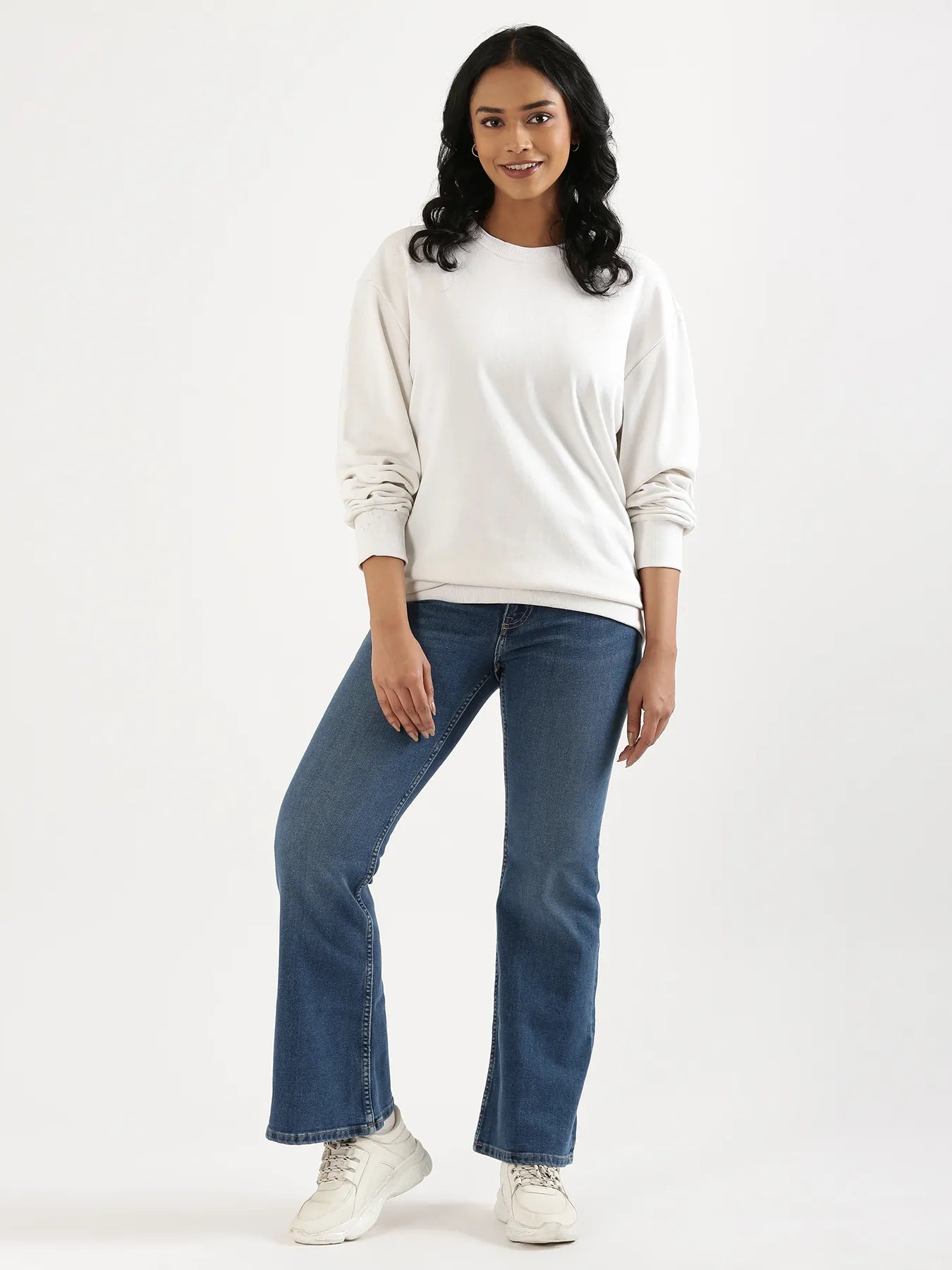 Unisex White Round Neck Sweatshirt