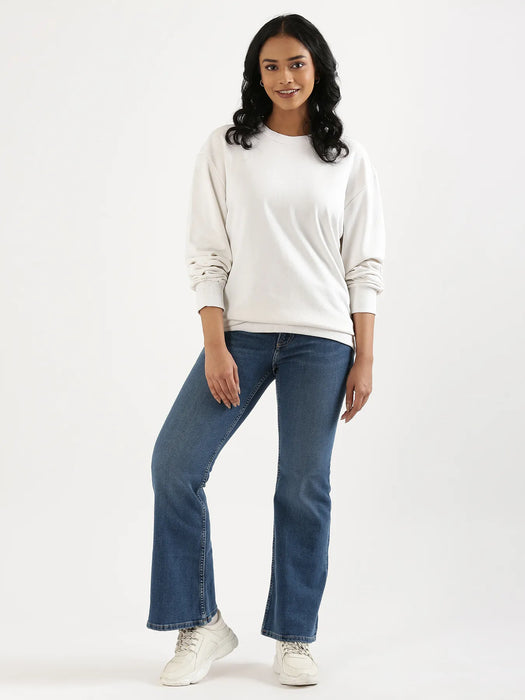 Unisex White Round Neck Sweatshirt