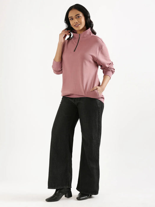 Unisex Rose Taupe Zip Neck Sweatshirt