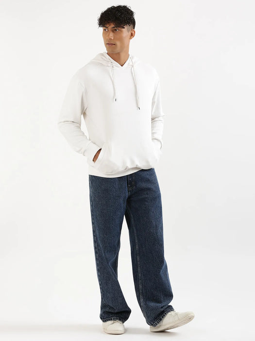 Unisex White Pullover Fleece Hoodie