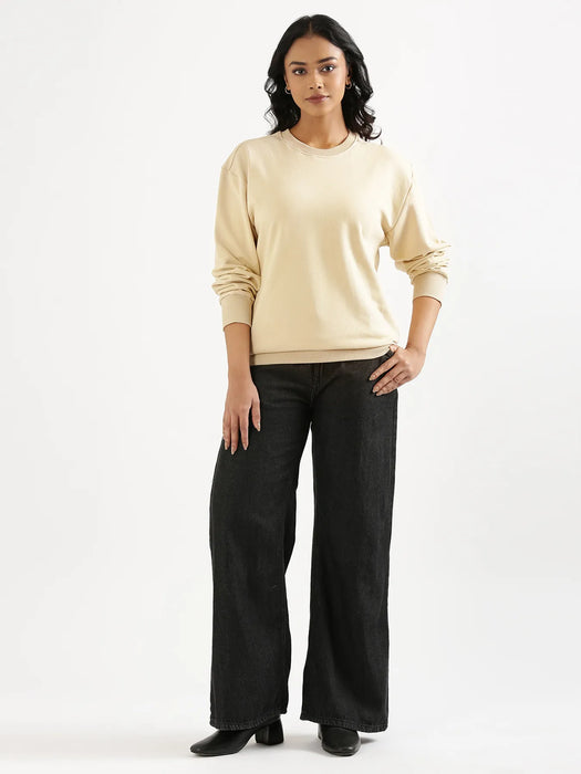 Unisex Beige Round Neck Sweatshirt