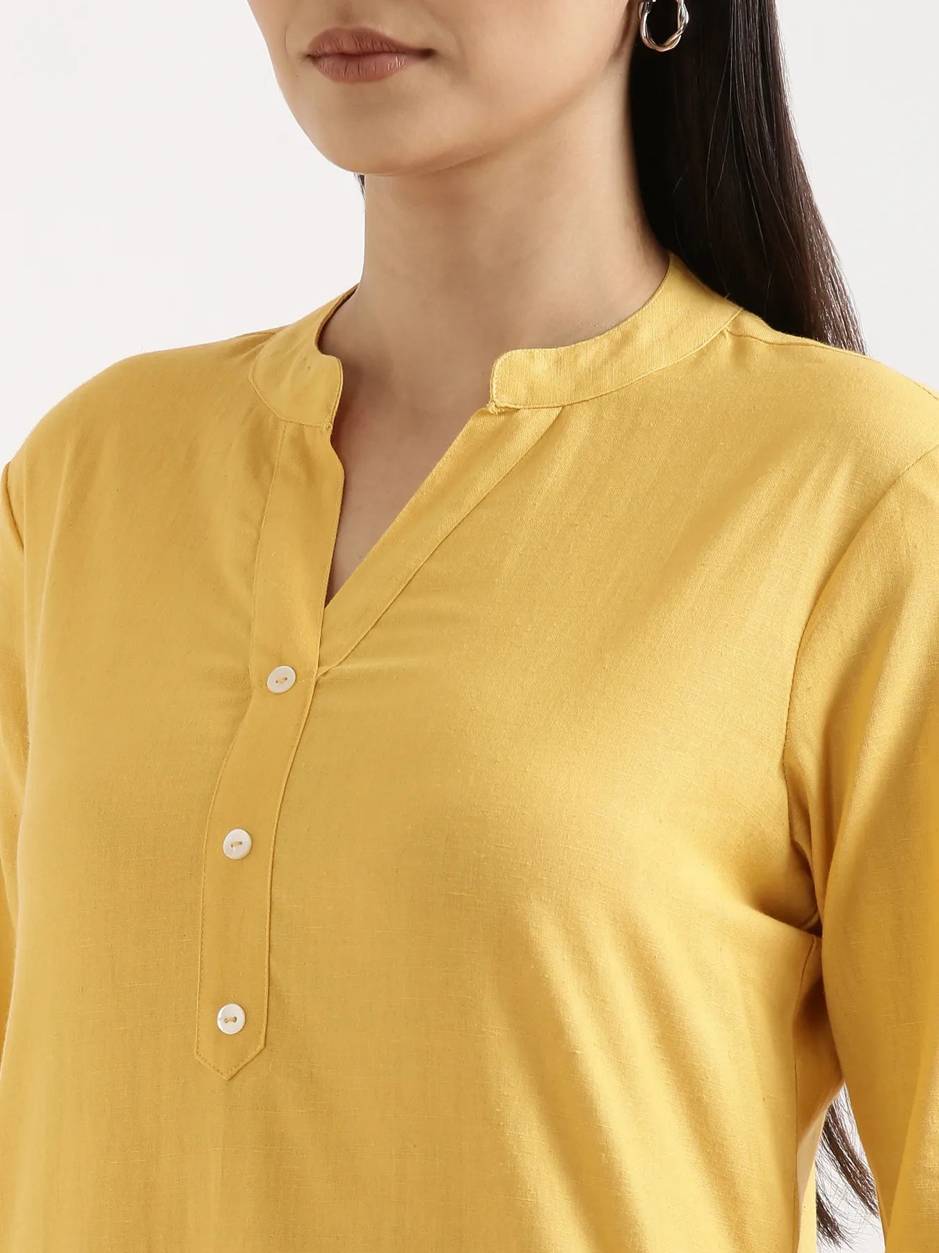 Women Yellow Airy Linen Long Kurta