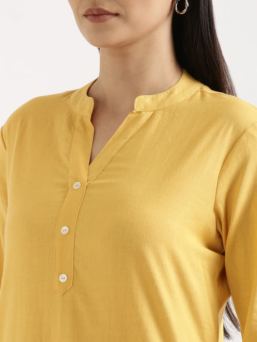 Women Yellow Airy Linen Long Kurta