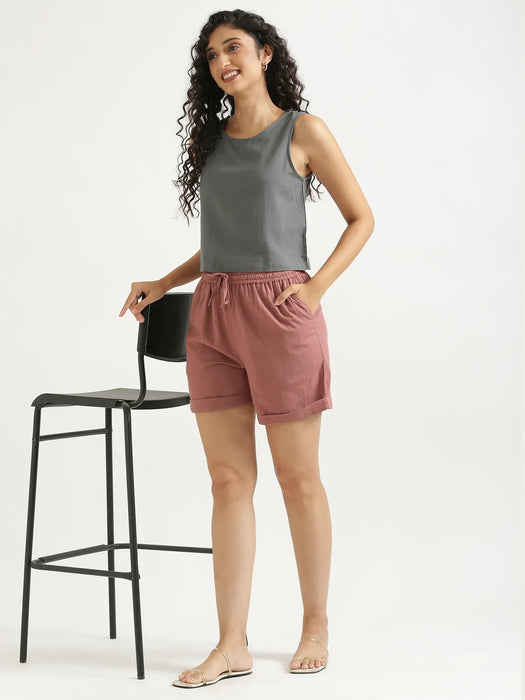 Women Rose Taupe Flowy Linen Shorts
