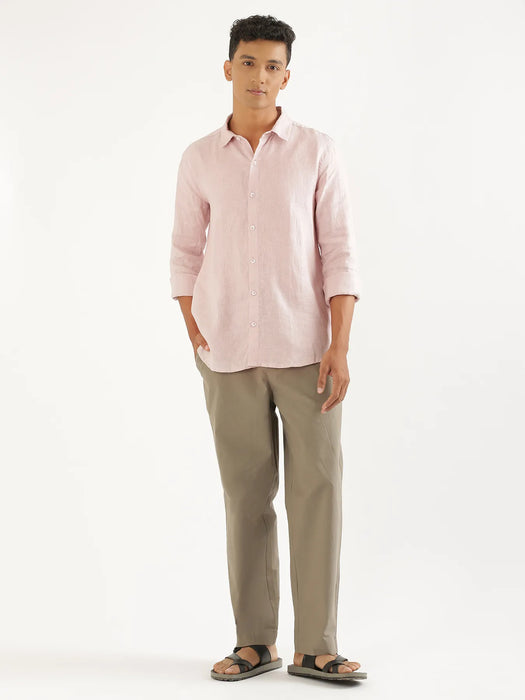 Men Light Pink Pure Linen Full Sleeve Shirt
