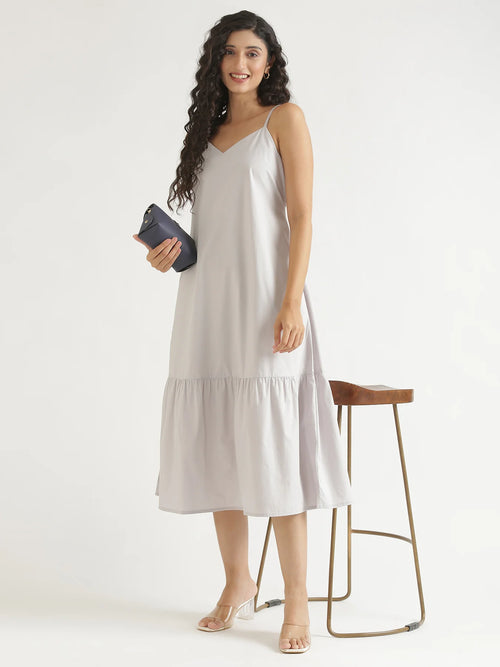 Women Grey Better Cotton Tier Dress