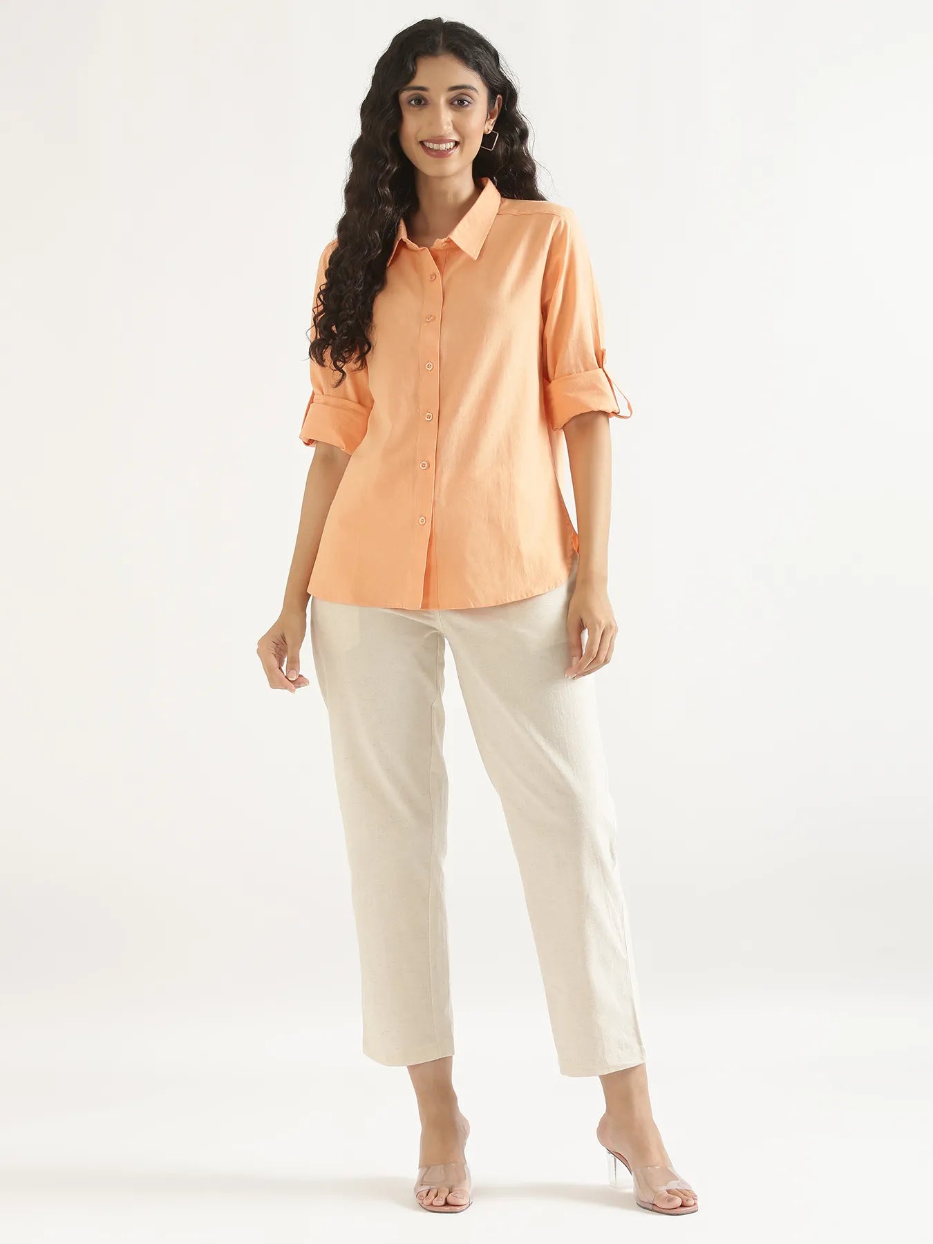 Women Peach Airy-Linen Shirt