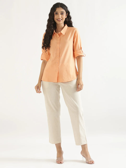 Women Peach Airy-Linen Shirt
