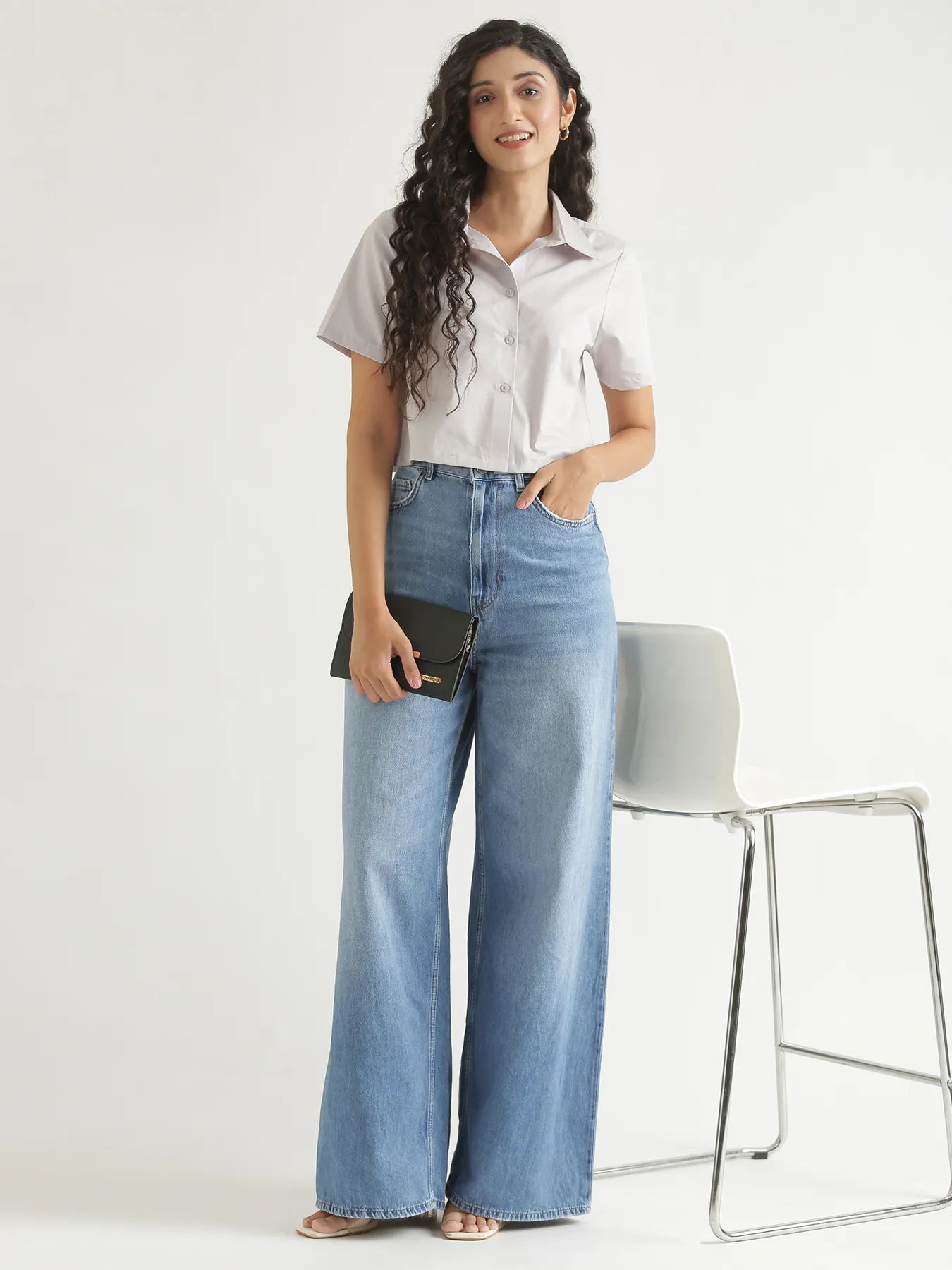 Women Grey Better Cotton Crop Shirt