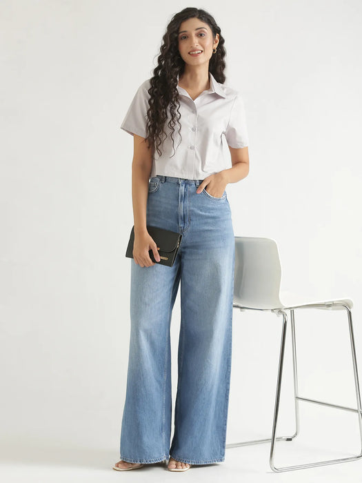 Women Grey Better Cotton Crop Shirt