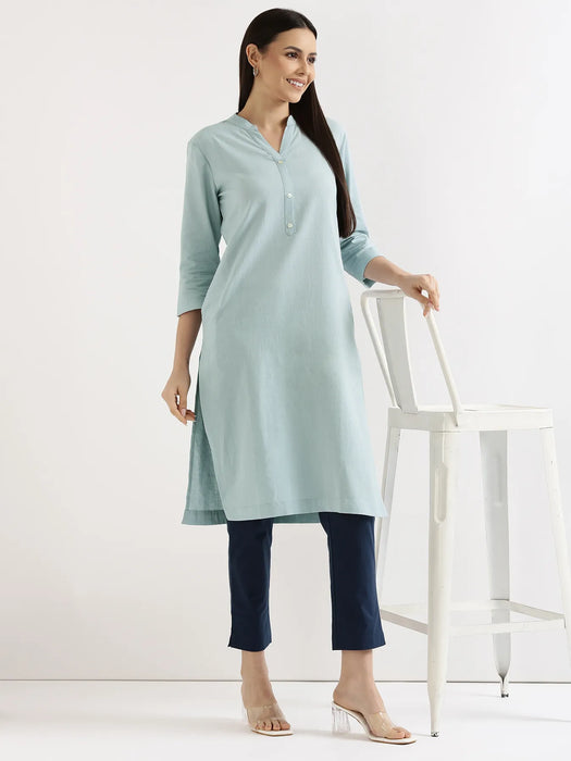 Women Sky Blue Airy Linen Long Kurta