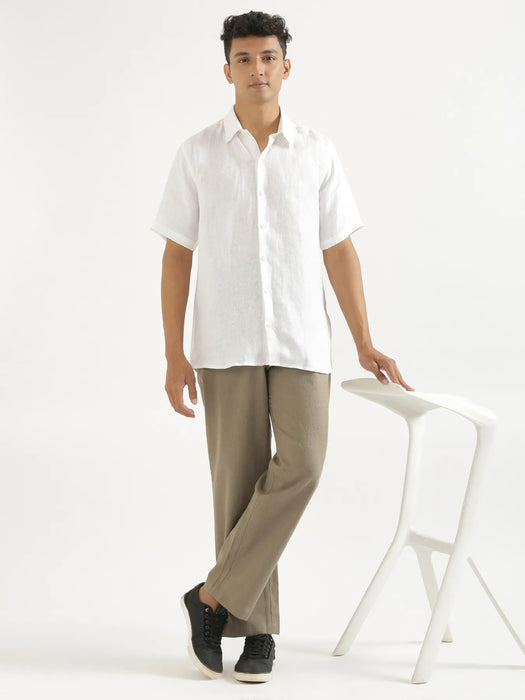 Men Khakhi Linen Blend Straight Pant