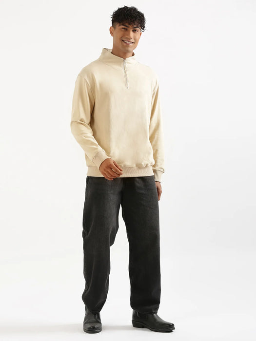 Unisex Beige Zip Neck Sweatshirt