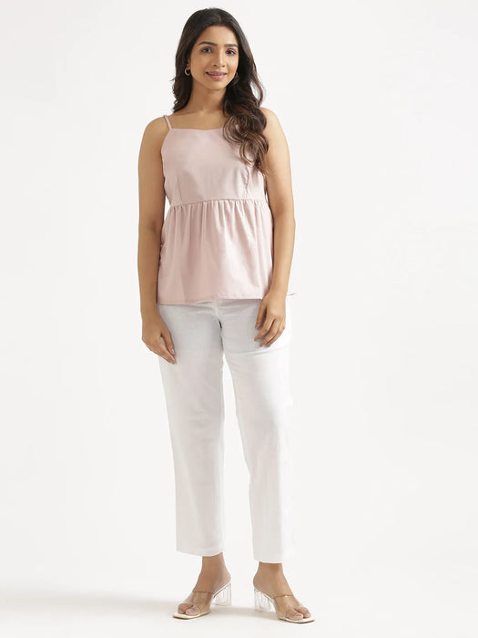 Women Mauve Pink Better Cotton Peplum Top