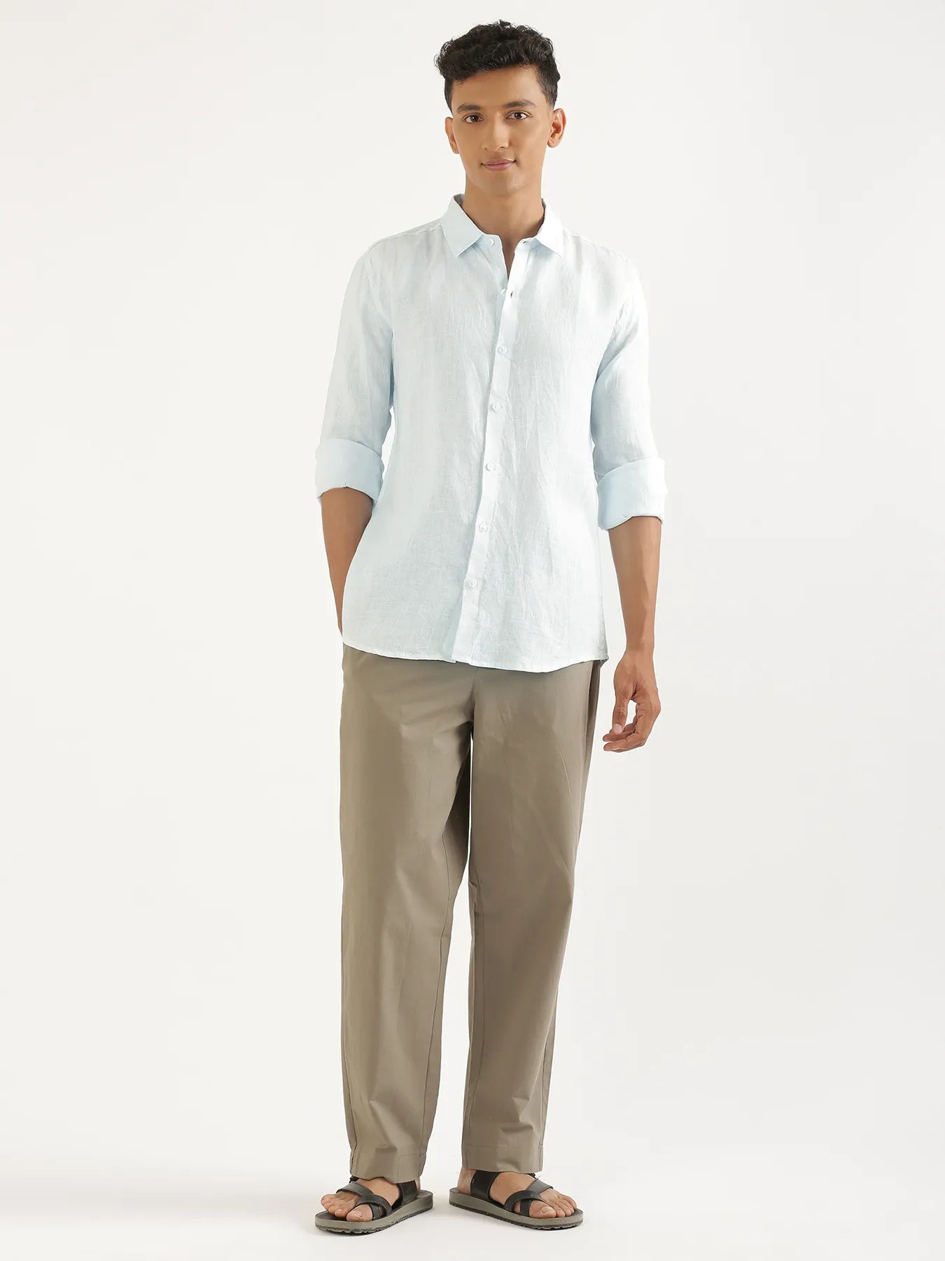 Men Light Blue Pure Linen Full Sleeve Shirt