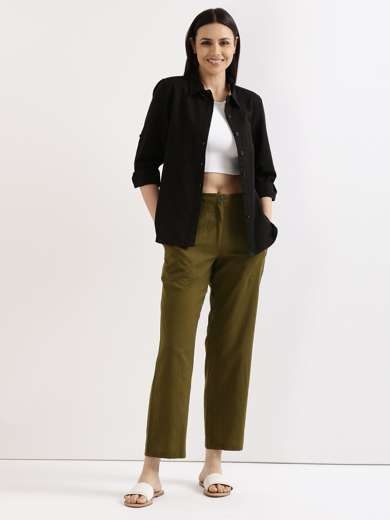 Olive Green Airy Linen Pants