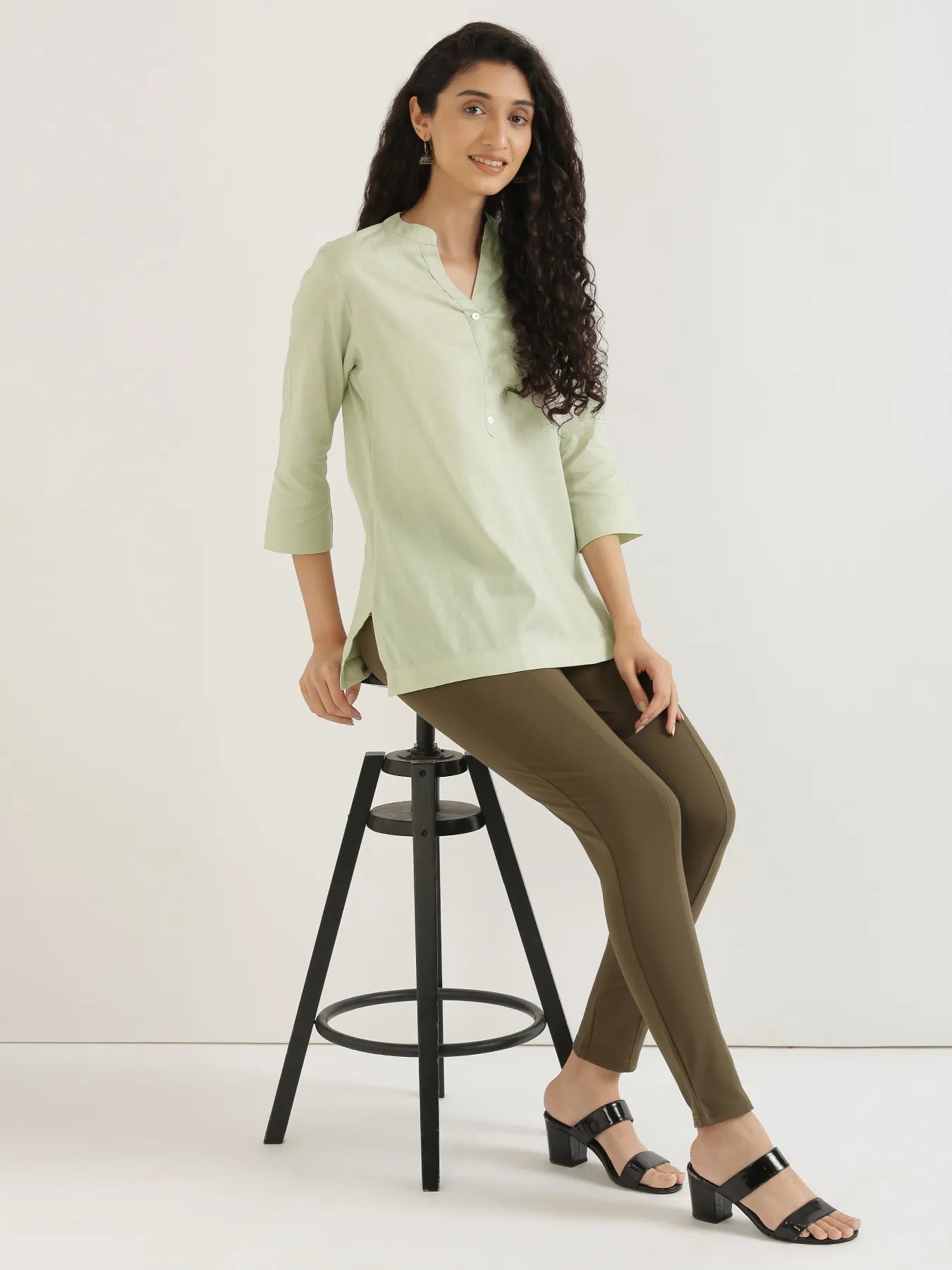 Women Mint Green Airy Linen Short Kurta