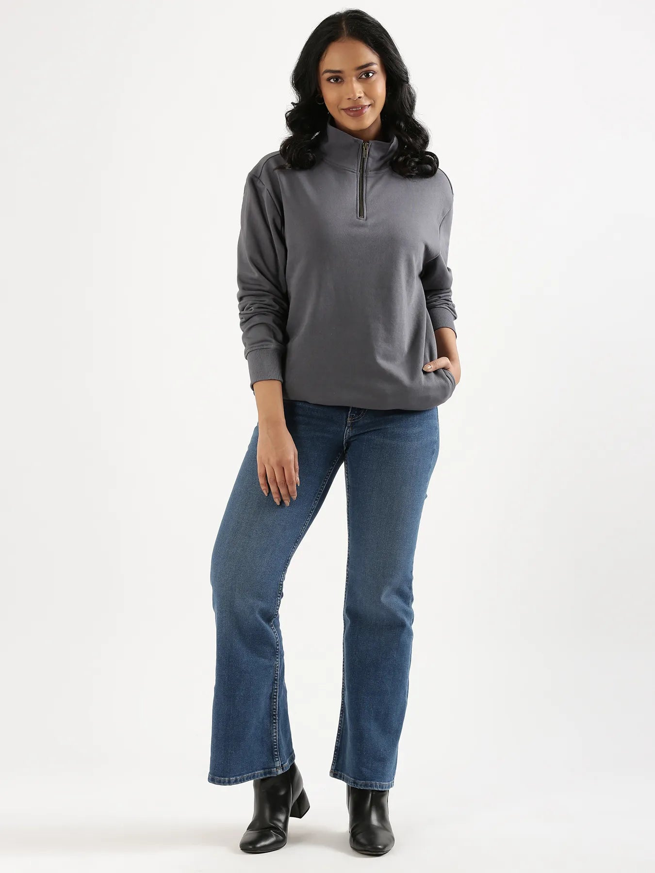 Unisex Grey Zip Neck Sweatshirt