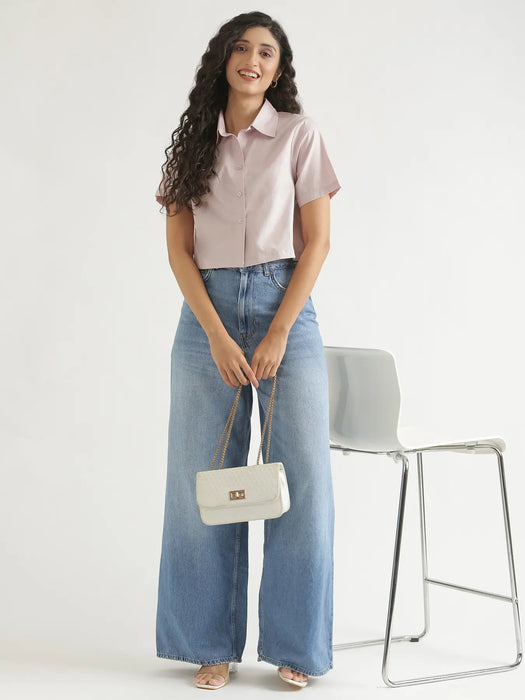 Women Mauve Pink Better Cotton Crop Shirt