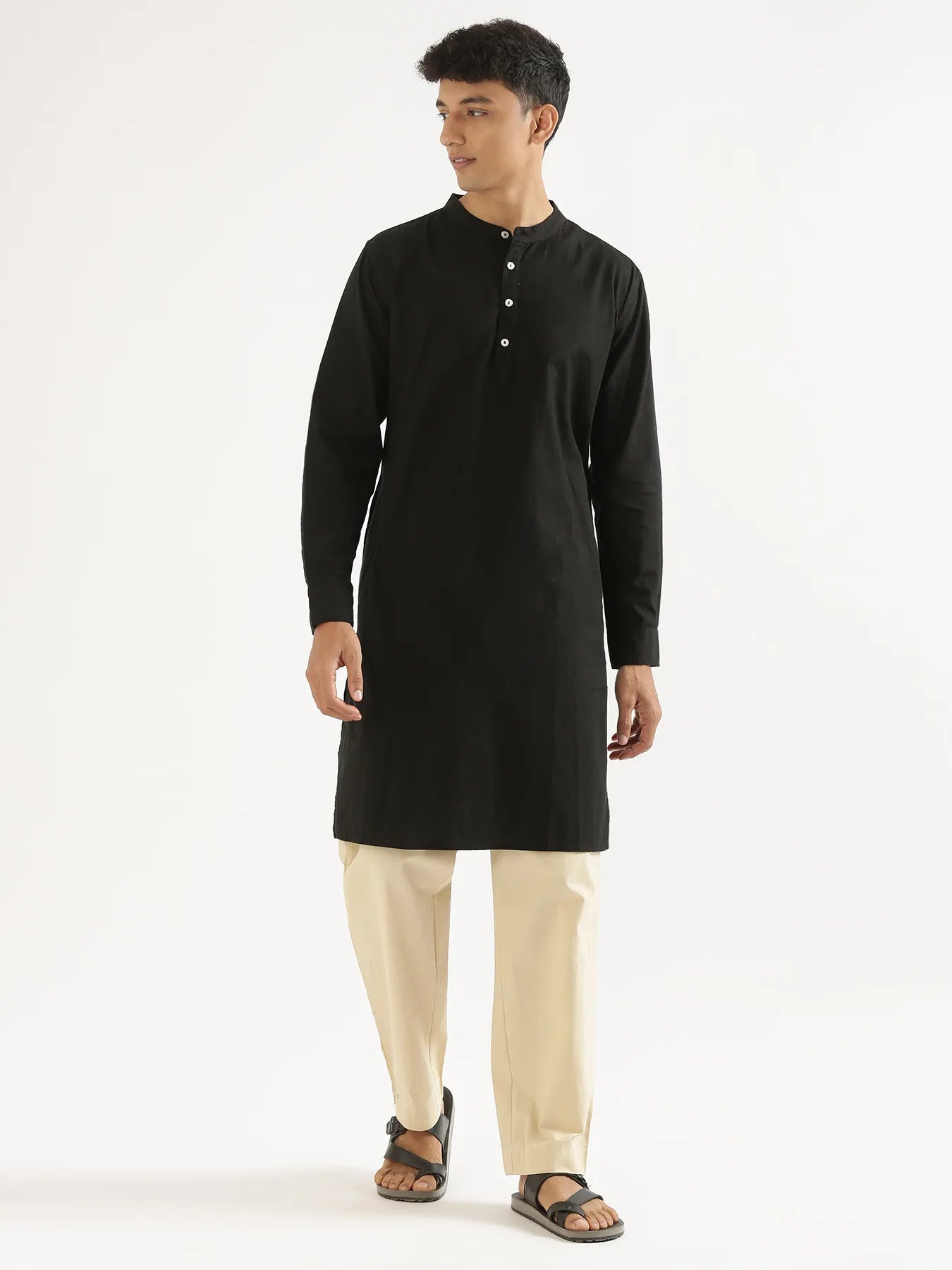 Men Black Airy Linen Long Kurta