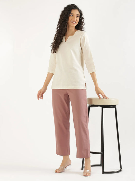 Women Rose Taupe Cotton Straight Pant