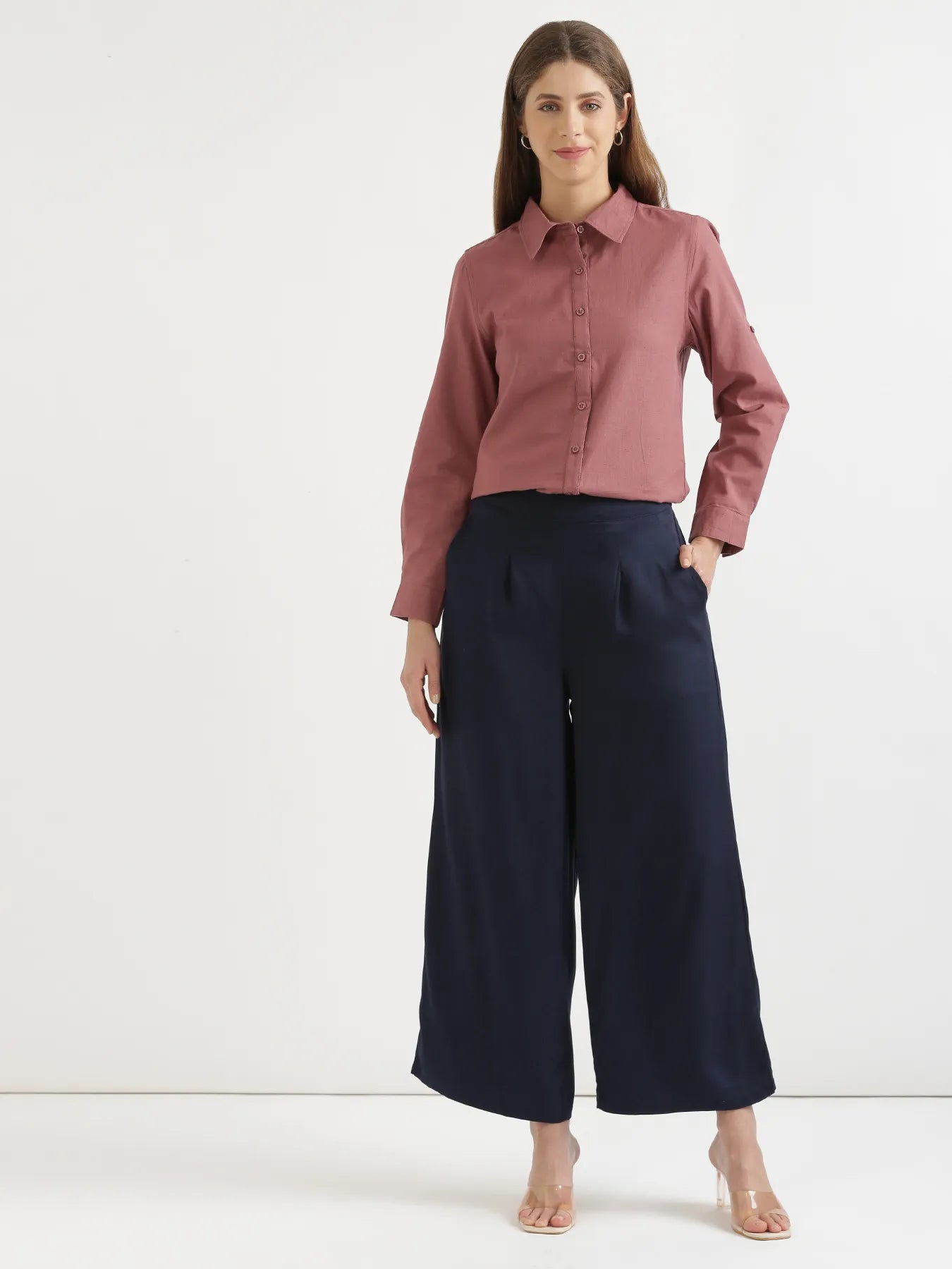 Women Navy Blue Viscose Palazzo Pant