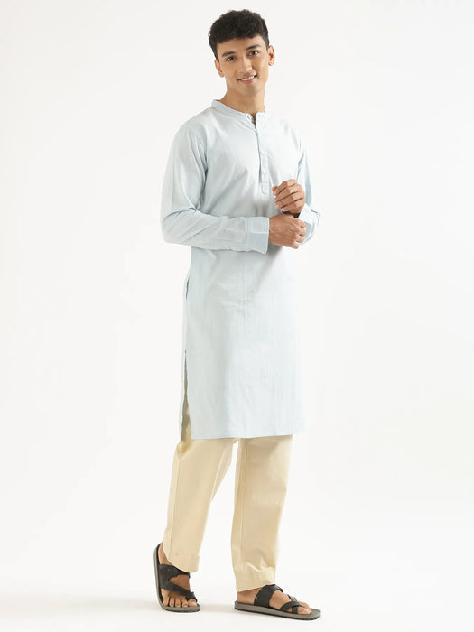 Men Sky Blue Airy Linen Long Kurta