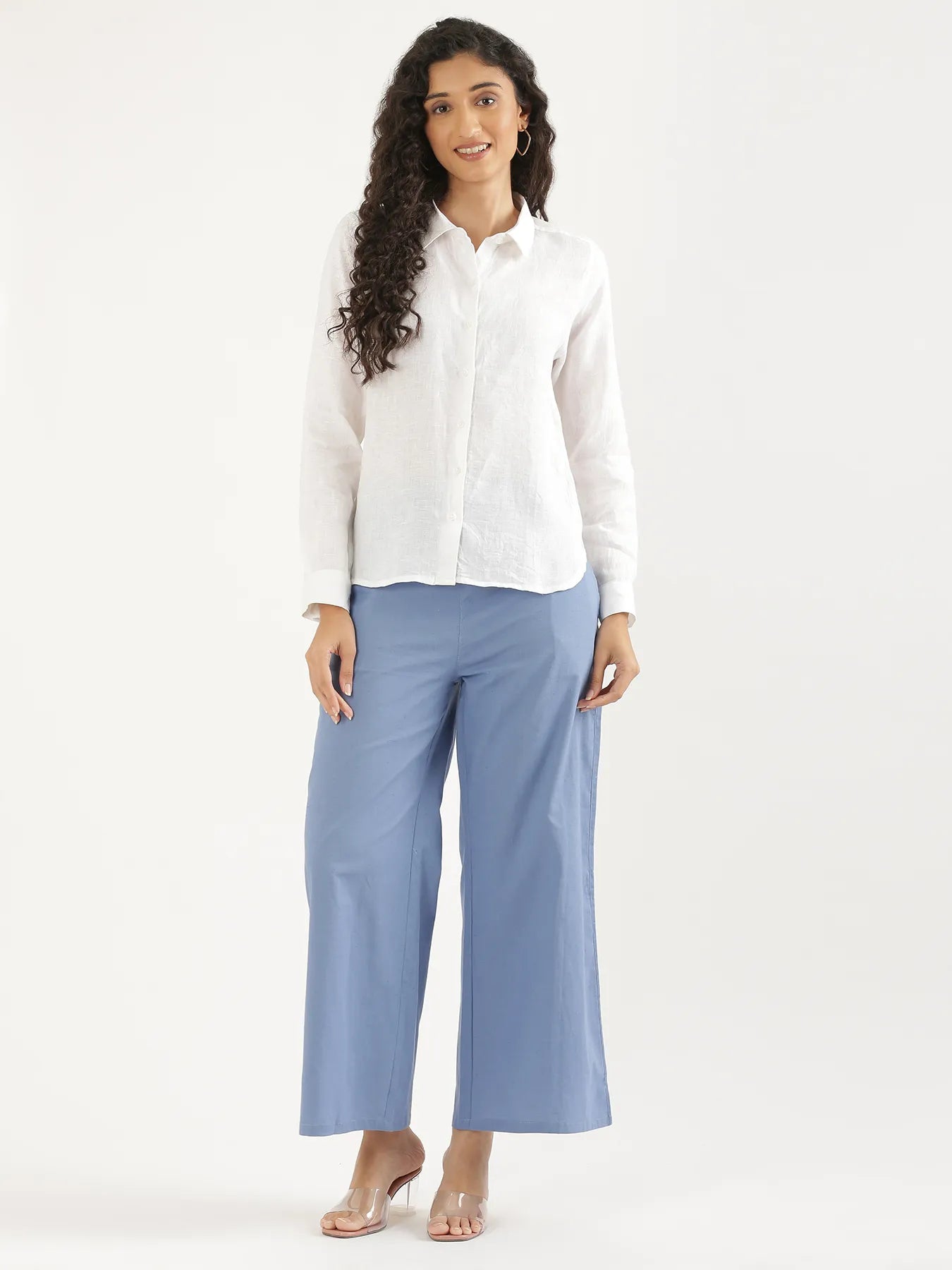 Women White Pure Linen Shirt