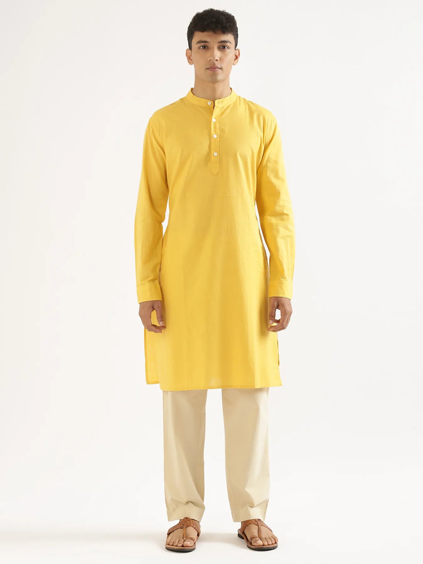 Men Yellow Airy Linen Long Kurta