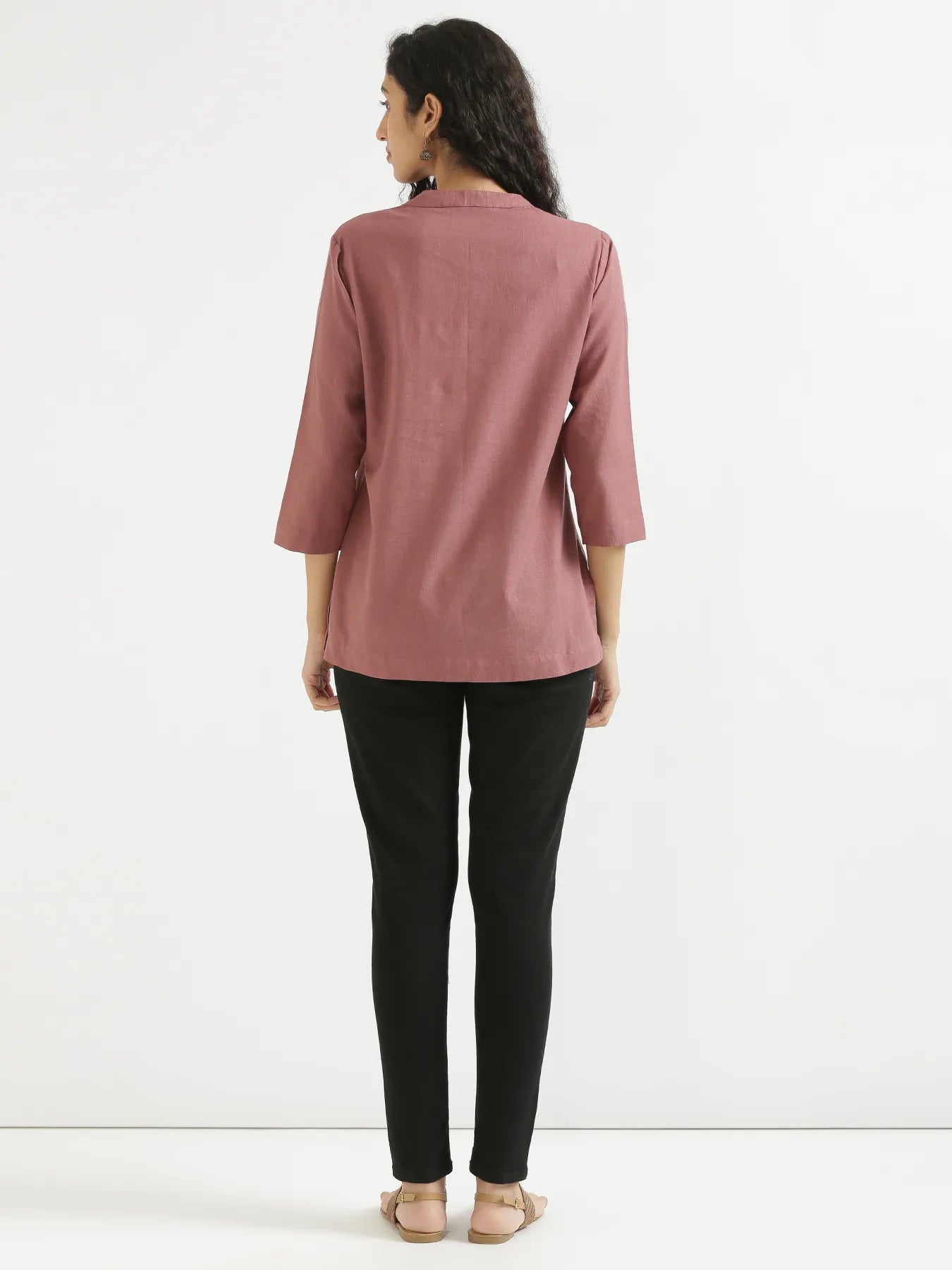 Women Rose Taupe Airy Linen Short Kurta
