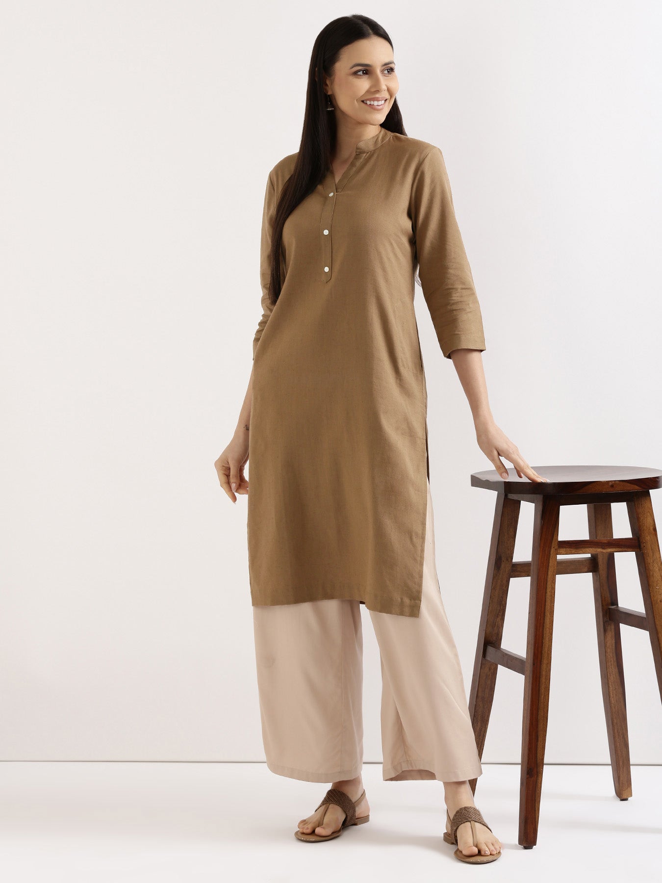 Coffee Brown Airy Linen Long Kurta